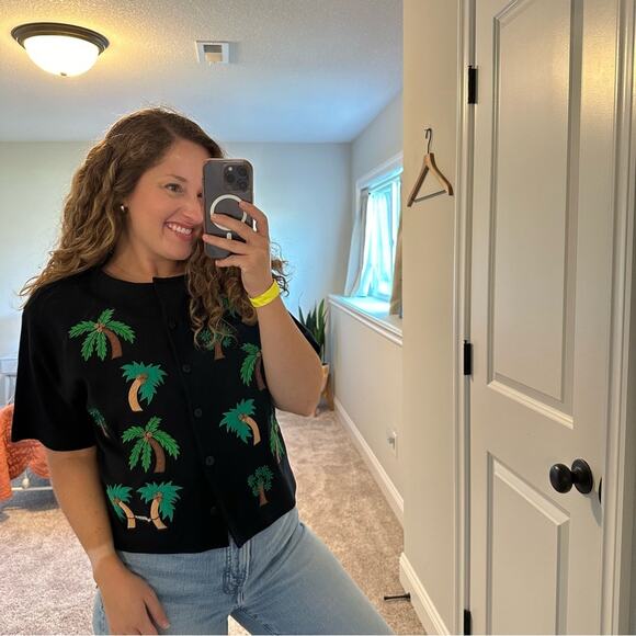 Vintage Bechamel Black Green Palm Tree Cropped Top Large - Picture 4 of 10